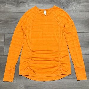 Athleta Pacifica Contoured Long Sleeve 1/4 Zip Thumbhole‎ Run Swim Top Orange SP